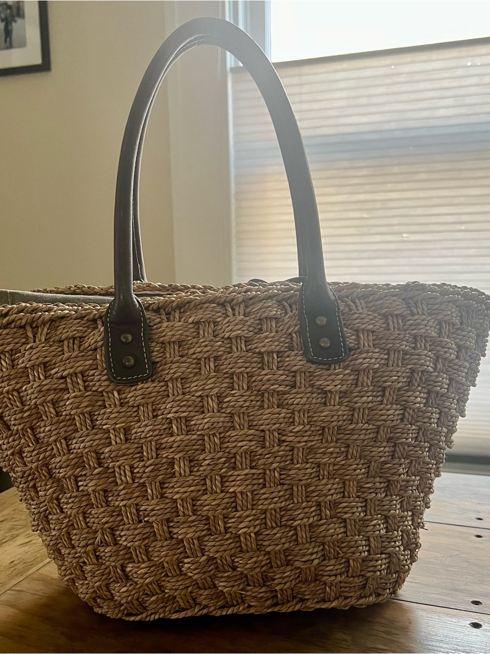 J. Crew Woven Straw Tote with Dark Brown Handles - Picture 2 of 7